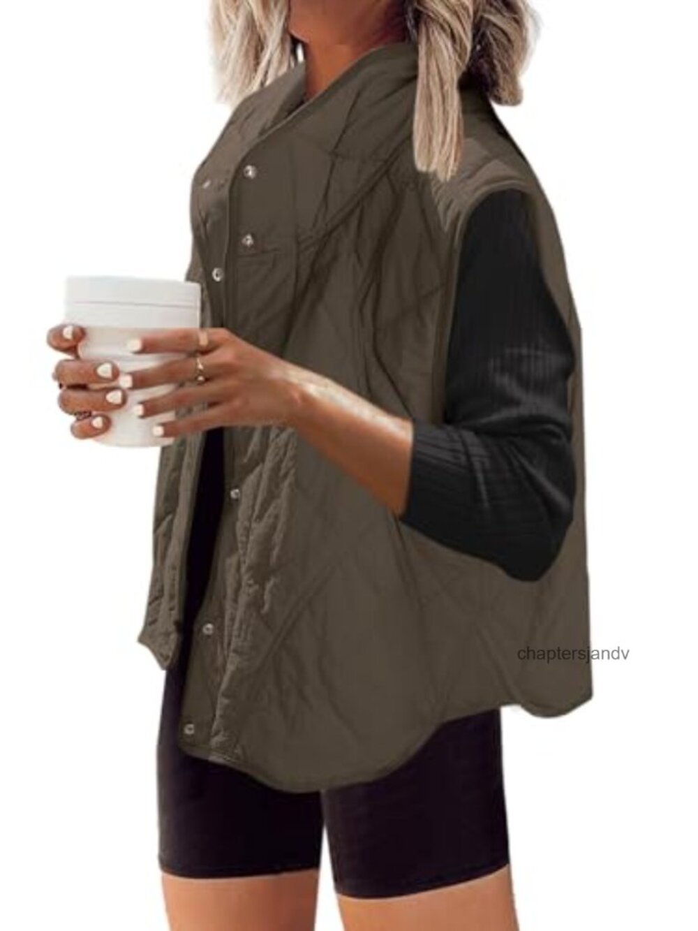 Women's Quilted Puffer Vest Lightweight Nylon Snap Button Oversized